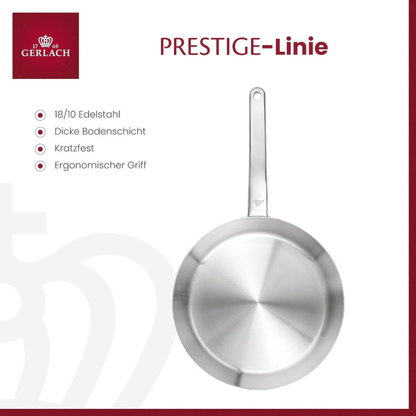 Gerlach Prestige Pfanne 24 Cm Aus Edelstahl Edelstahlpfanne Bratpfanne Für Gas Elektro Induktion Keramik Herd Pfannen Bratpfannen Küche Küchenzubehör, Silber