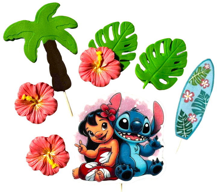 Set 7 decoratiuni comestibile, Lilo si Stitch Decoratiuni din Pasta de Zahar Nati Shop