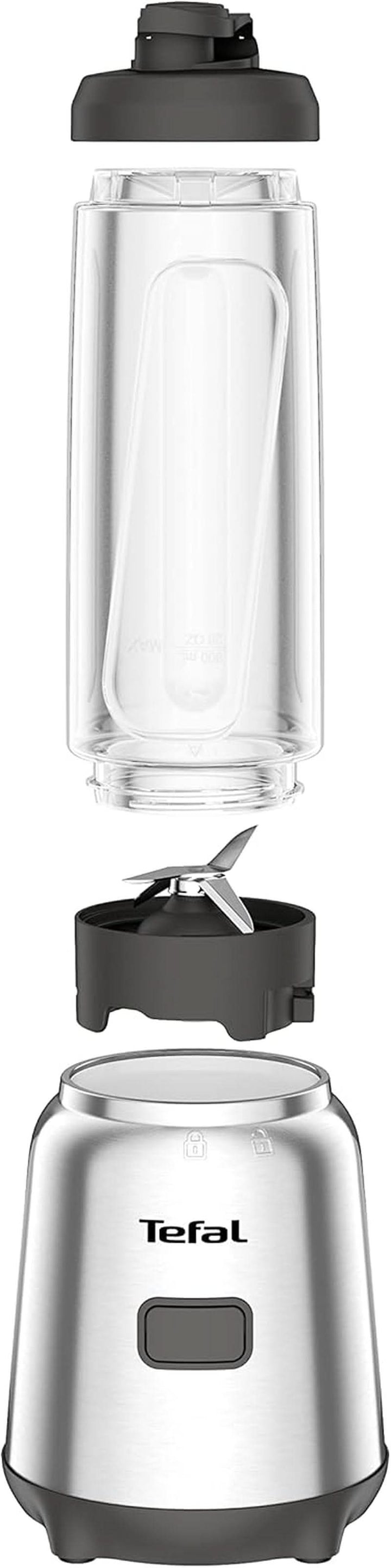 Tefal BL15FD Mix Und Move Mini-Standmixer, 300 Watt, 2 Flaschen To-Go in Premium Tritan, Kompaktes Design, Einfach Zu Reinigen, Abnehmbare Klingen, Einknopfbedienung, Silber/Grau