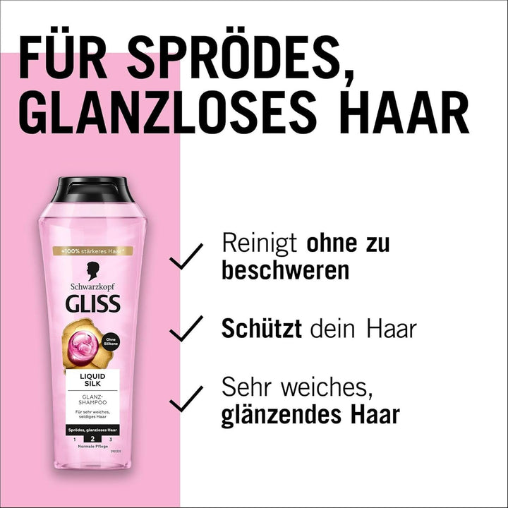 Gliss Shampoo Liquid Silk (250 ml), pentru părul fragil și tern