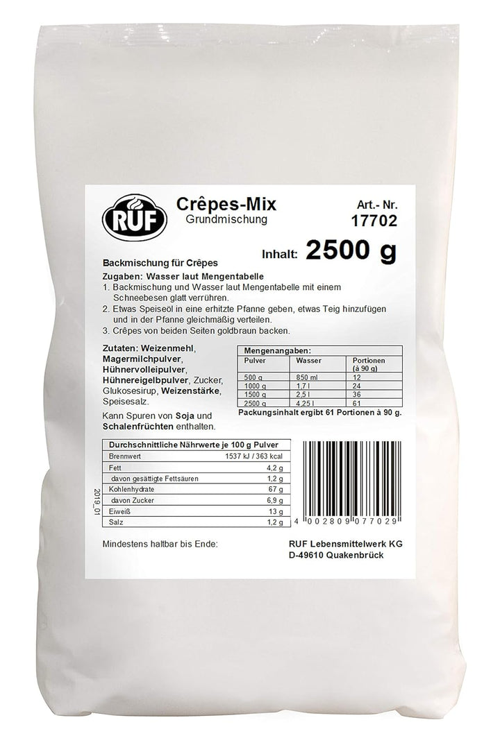 RUF Waffel-Mix, Großpackung, Grundmischung Zur Herstellung Von Waffeln Im Waffeleisen, Für Großküchen, Kantinen, Hotels Und Restaurants, 1 X 2500G