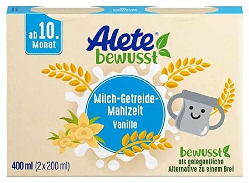 Alete Bewusst Milch-Getreide-Mahlzeit Kakao, Ab Dem 10. Monat, Trinkfertige Babynahrung Mit Kakaopulver, Praktischer Ersatz Zu Babybrei, Warm Oder Kalt Trinken, 400 Ml (2 X 200 Ml)