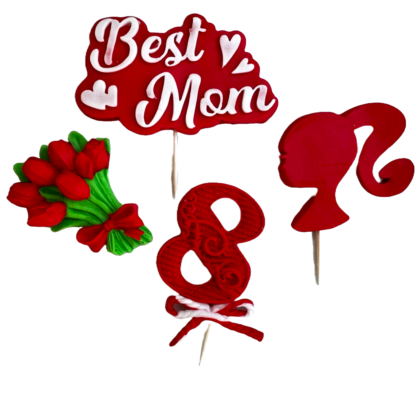 Set 4 decoratiuni comestibile din pasta de zahar, Cea mai buna mama Decoratiuni din Pasta de Zahar Naty Shop