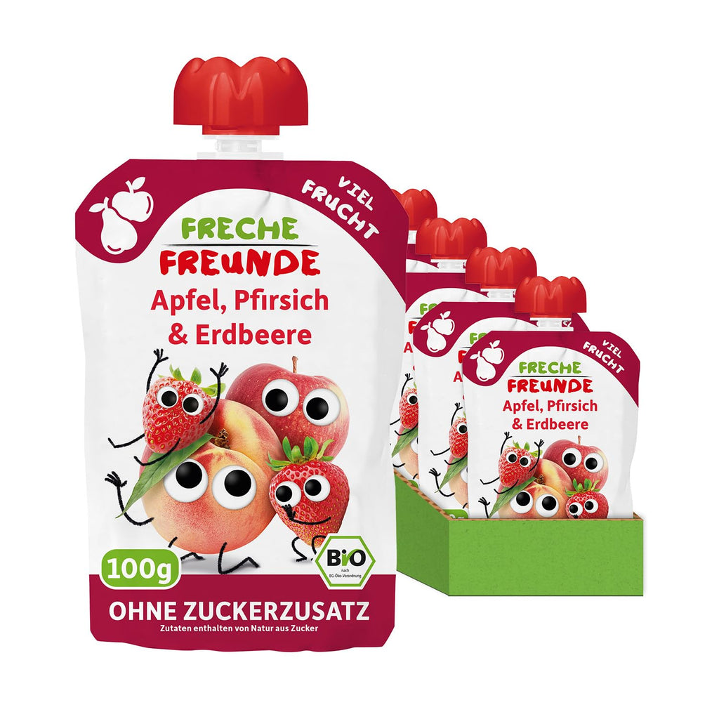 FRECHE FREUNDE Organic Squeeze Măr, piure diverse fructe si legume, pachet de 6 (6 X100 grame)