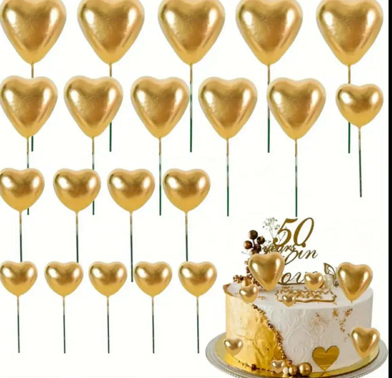 Set 20 de Inimi Necomestibile Auriu - Accesorii Decorative Pentru Decor Festiv Si Aranjamente De Sarbatori