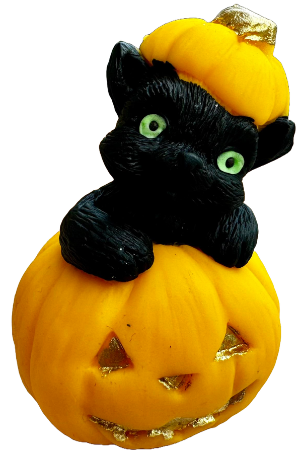 Decoración comestible de azúcar, calabaza y pasta de Halloween de gato negro