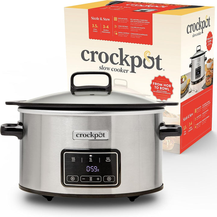 Crock-Pot Timeselect Digitaler Schongarer | Mit Programmierbarem Timer Und Digitaler Anzeige | 5,6 L Fassungsvermögen (Für 7 Personen Und Mehr) | Warmhaltefunktion | Edelstahl [CSC066X]