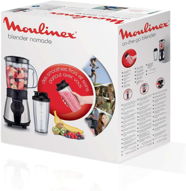 Blend&Go LM1B1D 300W Mixer, Smoothie-Mixer Mit 750 Ml Kunststoffkrug, Inklusive 750 Ml Tragbarer Flasche, 4 Abnehmbaren Klingen, Edelstahloberflächen