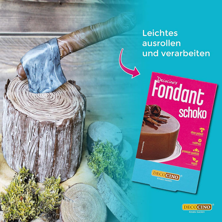 DECOCINO Fondant Schoko – 250 G – Ideal Zum Verzieren Von Kuchen, Torten, Cupcakes – Palmölfrei & Vegan