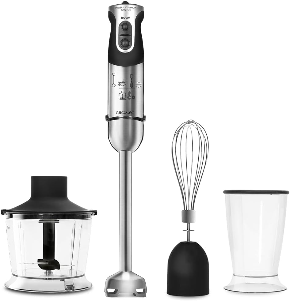 Cecotec Handmixer Katana 15 Totaldestroy Smash B. 1500 W, Total Destroy, Perreomove, 21 Geschwindigkeiten, Turbo-Funktion, Spritzschutzhaube, 8 Titan-Klingen, 800Ml Becher