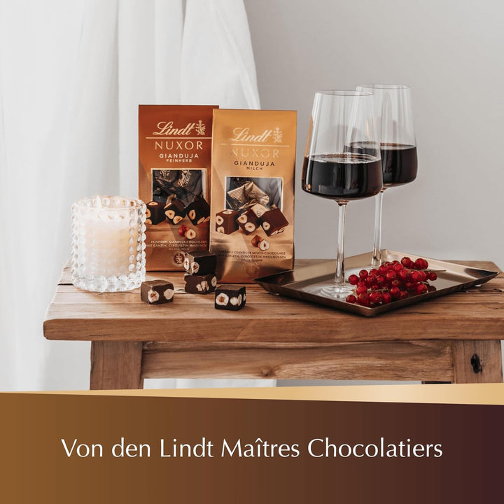 Lindt NUXOR Kissenpackung Mischung | 206G Beutel | Cremige Gianduja Schokolade (Vollmilch Und Feinherb) Mit Ganzen, Gerösteten Haselnüssen | Pralinen Geschenk | Schokoladengeschenk