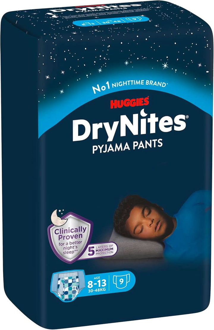 Huggies Drynites Scutece de noapte foarte absorbante, pentru băieți 8-13 ani (30-48 kg), 9 buc