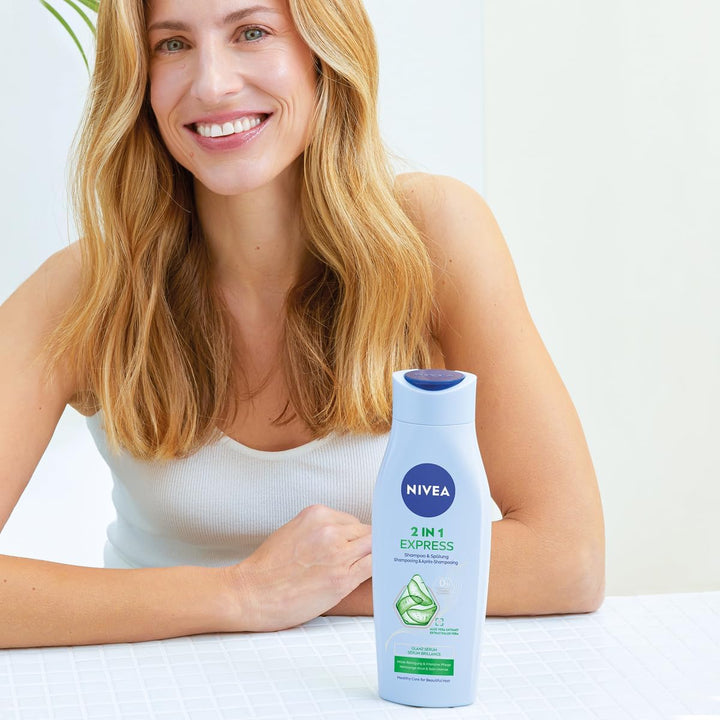 NIVEA 2In1 Express Shampoo & Spülung, Intensive Haarpflege Mit Aloe Vera Und Glanz Serum, Haarshampoo & Spülung Für Pflege in Expresszeit (250 Ml)