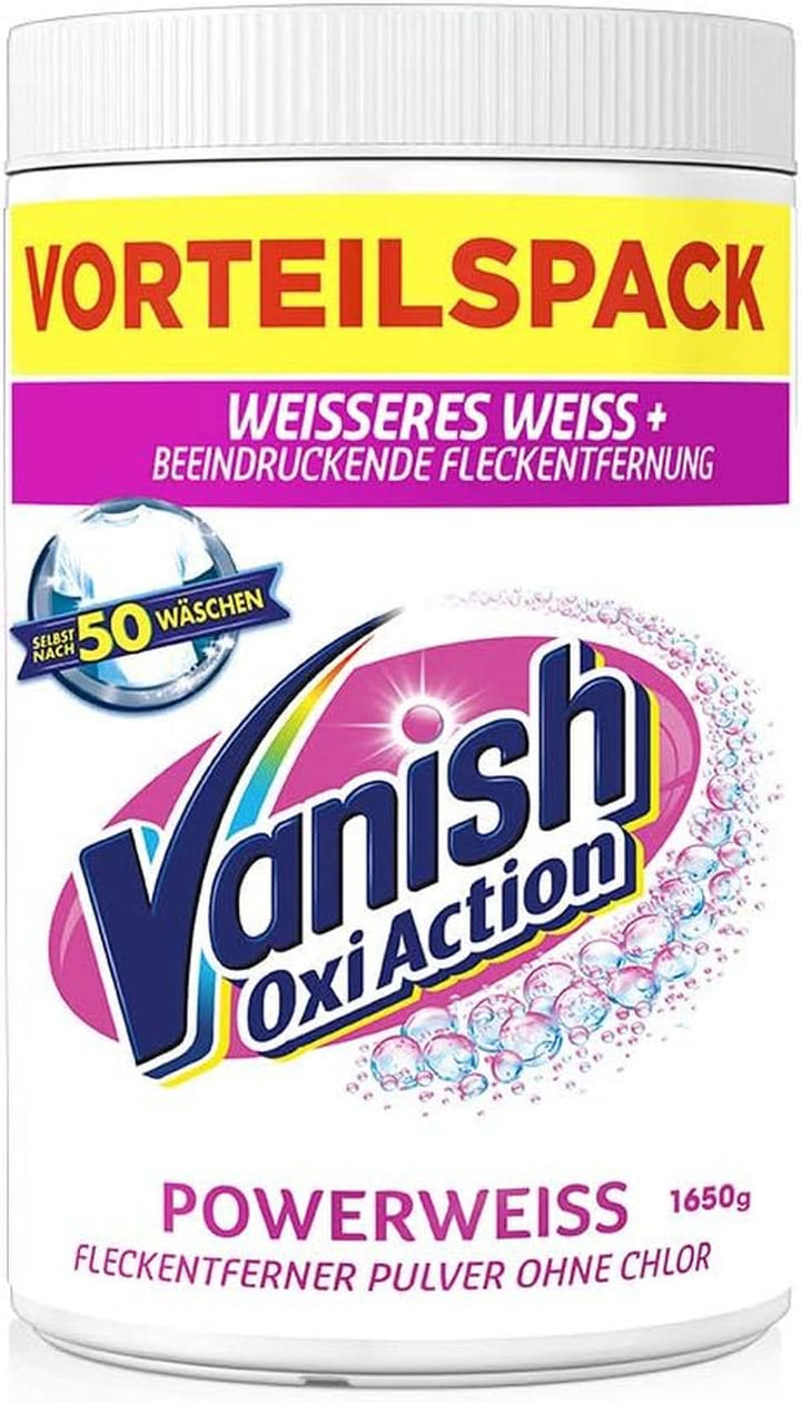 Vanish Oxi Action Powerwhite Powder - 1 X 1,125 Kg - pudră de îndepărtare a petelor și de îmbunătățire a rufelor fără clor - pentru rufe albe