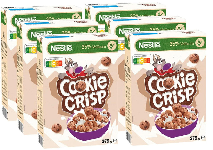 Cookie Crisp, cereale integrale sub formă de biscuiți pentru micul dejun al copiilor, pachet de 6 x 375 grame