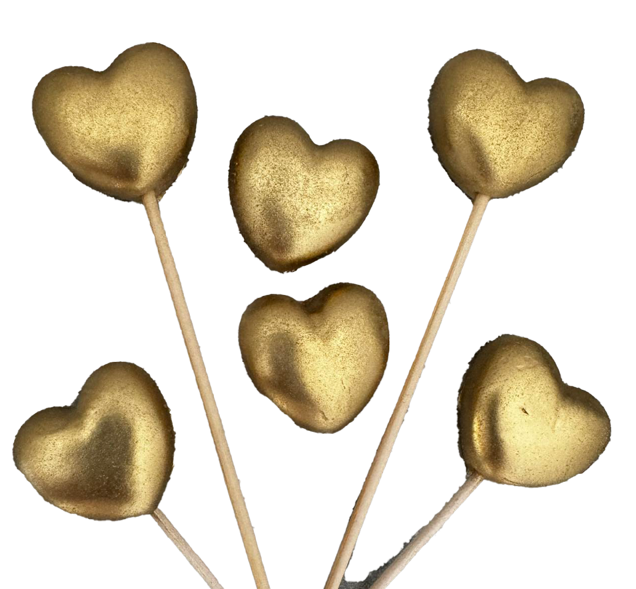 Set 6 decoratiuni comestibile din zahar, Inimi aurii Decoratiuni din Pasta de Zahar Naty Shop