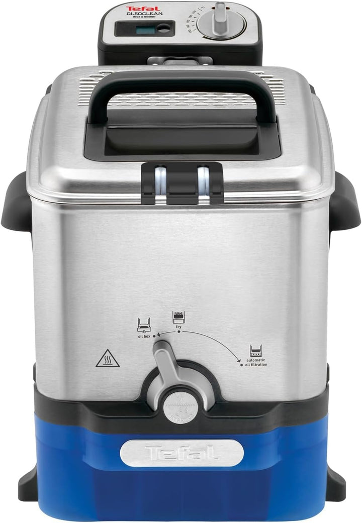 Tefal FR8040 Oleoclean Pro Inox & Design Fritteuse | 2300W | Kapazität 1,2 Kg | Herausnehmbarer Ölbehälter | Automatische Öl/Fett Filterung | Timer | Thermostat | 3.5 L | Schwarz/Edelstahl