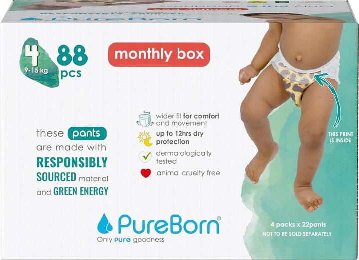 Pureborn Baby Premium Windeln Pants, Höschenwindeln, Größe 7 (17+ Kg), 16 Stück, Optimaler Schutz Für Tag Und Nacht, Dermatologisch Getestet, Ultraweich, Hautfreundlich