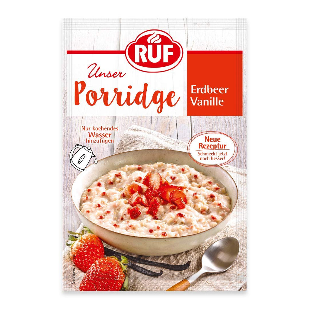 RUF Porridge Raspberry White Choc, Porridge instant cu bucăți de zmeură și ciocolată albă rasă, 65 de grame