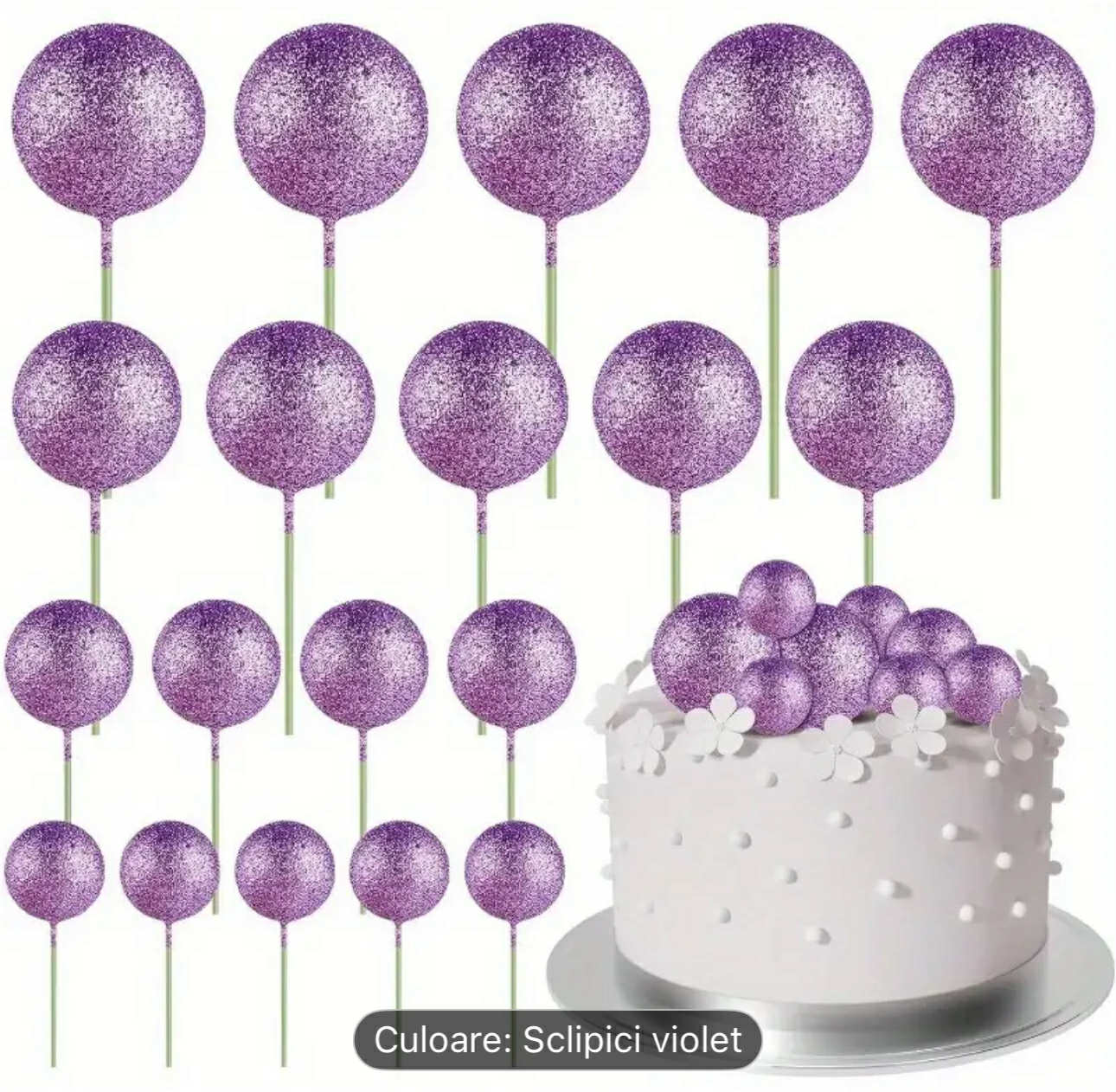 Set 20 De Sfere Necomestibile Tort Violet Sclipitor - Decor Festiv Si Aranjamente Elegante Pentru Masa