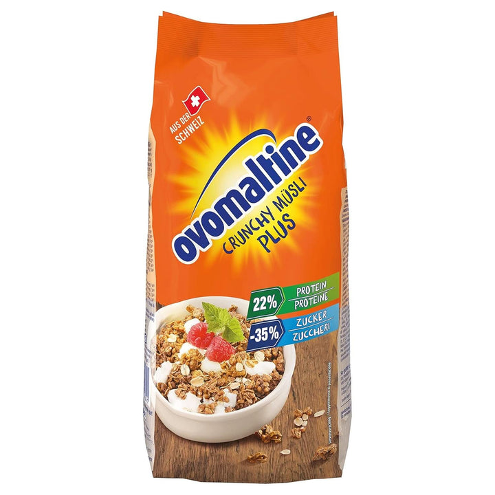 Ovomaltine Crunchy Protein Muesli plus - Crunchy cu fulgi de ovăz - Mix de cereale cu 22% proteine, 300 grame