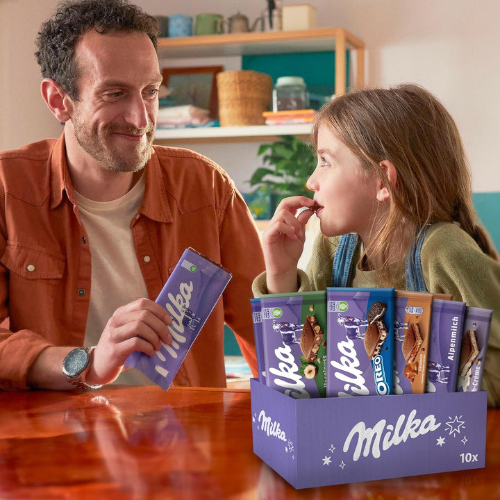 Milka Selection Box 1 Kg I 10 Schokoladentafeln Á 100G I 5 Verschiedene Milka Sorten I Inkl. Alpenmilch, Alpenmilchcréme, Haselnuss, Karamell, OREO I Tafelschokolade Geschenkbox I Schokoladen Geschenk