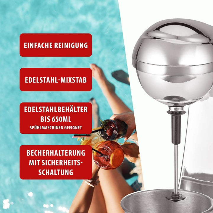 Clatronic® Barmixer U. Milchaufschäumer | Smoothie Maker | 650Ml Edelstahlbehälter | Praktischer Becherhalter | Mixer | 2 Geschwindigkeitsstufen | Kraftvoller 65 Watt Motor | Chromdesgin | BM 3472