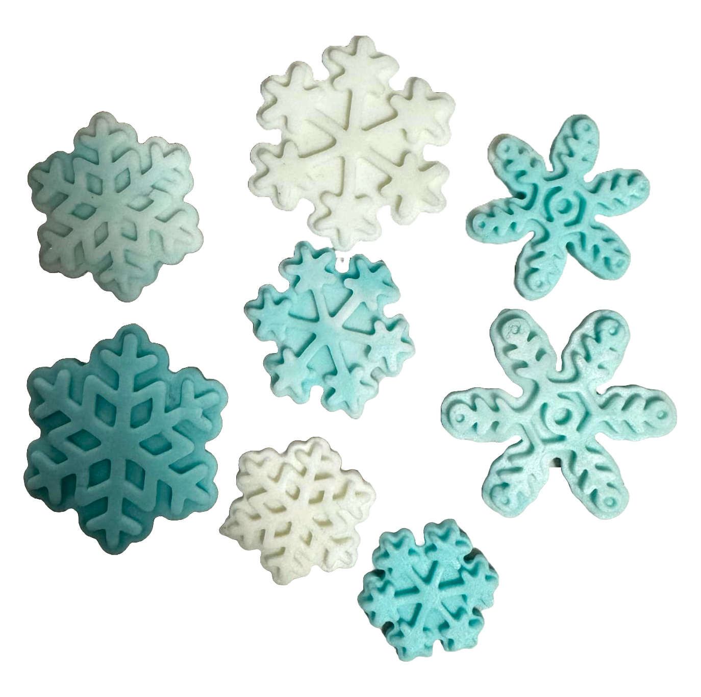 Set 8 decoratiuni comestibile din zahar, Fulgi de nea Decoratiuni din Pasta de Zahar Naty Shop