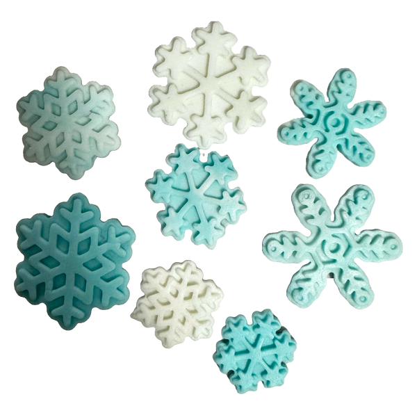 Set 8 decorazioni commestibili di zucchero, fiocchi di neve