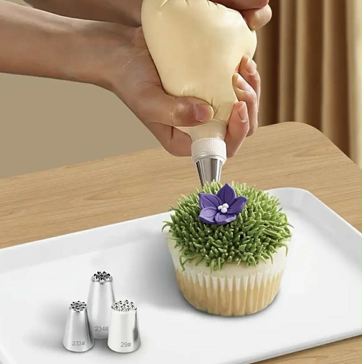 Set 3 Varfuri Glazura Iarba Din Otel Inoxidabil - Dimensiuni Diferite Pentru Decorarea Prajiturilor Iarba