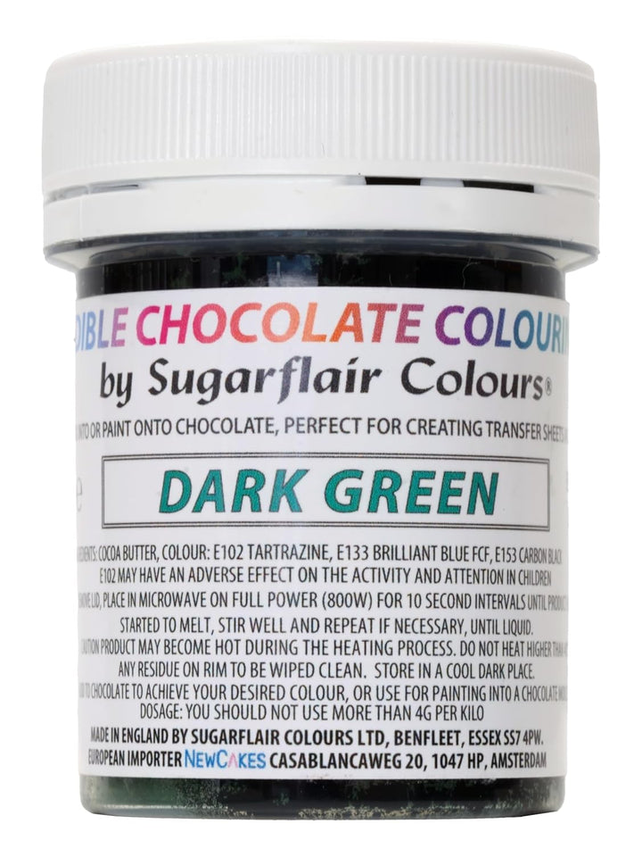 Sugarflair Dark Green Chocolate Colouring - Farbige Kakaobutter Zum Färben Von Schokolade Oder Zum Direkten Bemalen Von Schokolade, Transferblättern Oder Formen - 35G