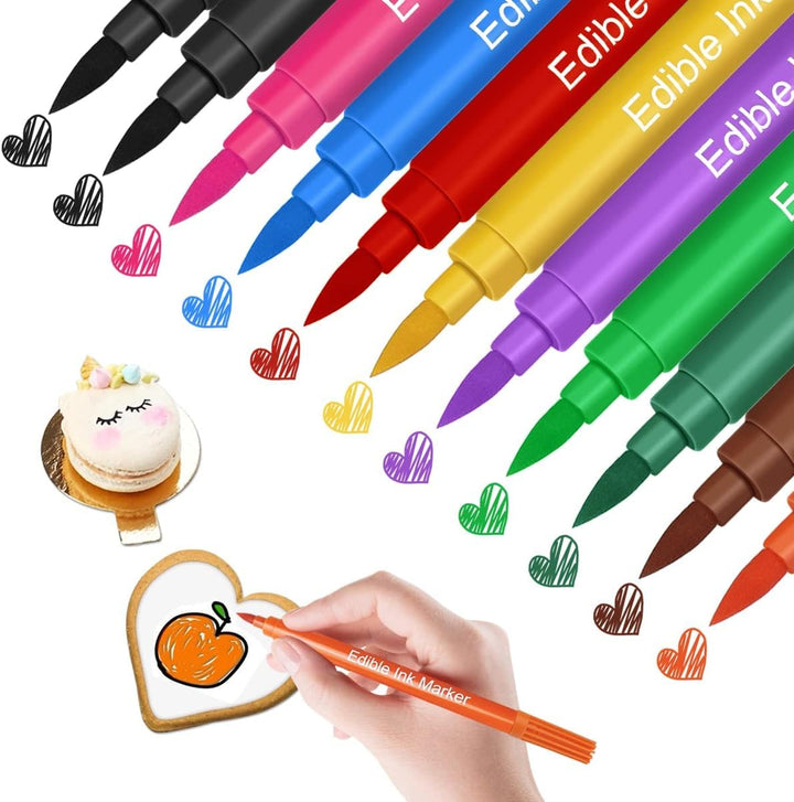 12 Stück Lebensmittelfarbe Stift, Lebensmittel Stifte Backen Lebensmittelfarbe Stifte Essbarer Markierungen Mit Feiner Und Dicker Spitze Für Kuchen,Macaron,Ostereier (10 Farben)