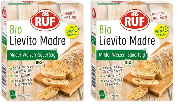 RUF Lievito Madre Sauerteig, Milder Weizen-Sauerteig, Mutterteig, Kurze Teigruhe Durch Enthaltene Trockenhefe, Lievito Madre Getrocknet Für Brot, Baguette, Focaccia, 3X35G