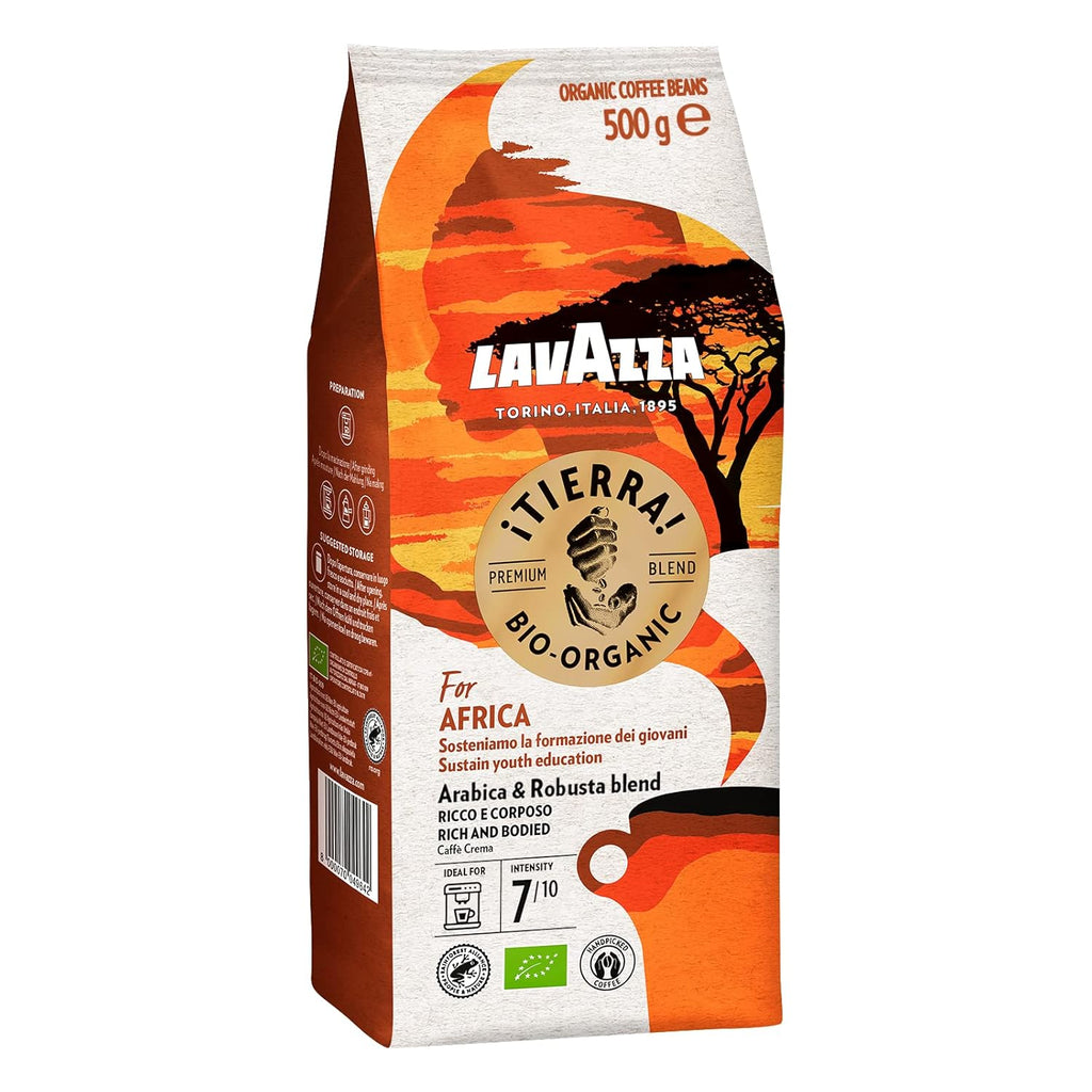 Lavazza, Tierra for Africa, 100% Bio Kaffeebohnen, Ideal Für Espressomaschinen, Kräftiger Und Vollmundiger Geschmack, Intensität 9/10, Aromen Von Nüssen, Mittlere Röstung, 1 Kg Packung