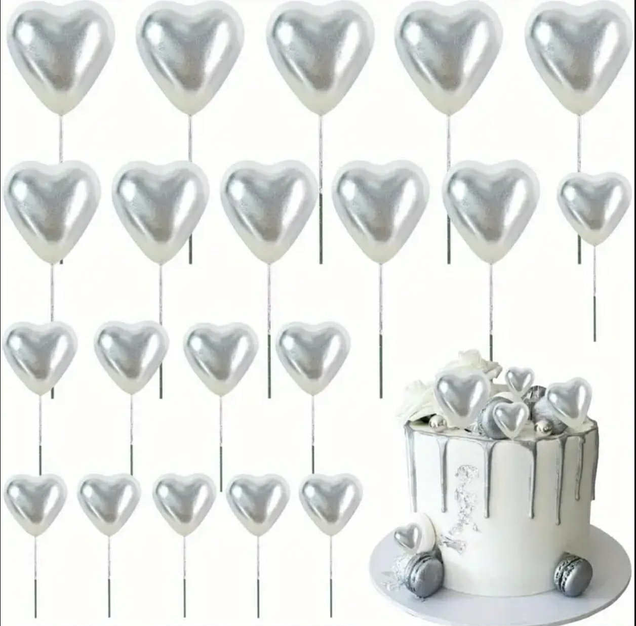 Set 20 Inimi Necomestibile Argintii - Decor Festiv Elegant Cu Strălucire Metalică