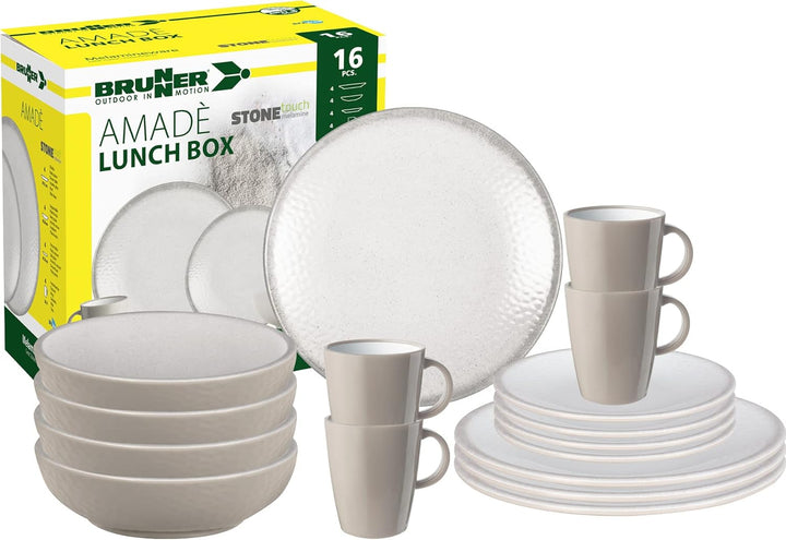 Melamin ESS Geschirr Set Lunch Box 16-Teilig Camping Reise Teller Becher