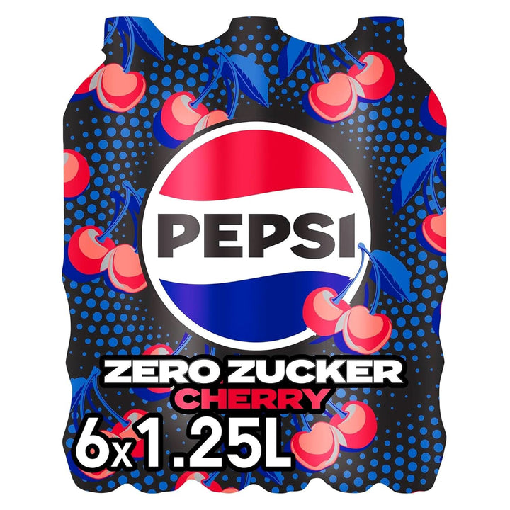 Pepsi Zero Sugar Cherry, Băutura răcoritoare fără zahăr, cola cofeinizată cu aromă de cireșe într-o sticlă, set 6 x 1,25 litri