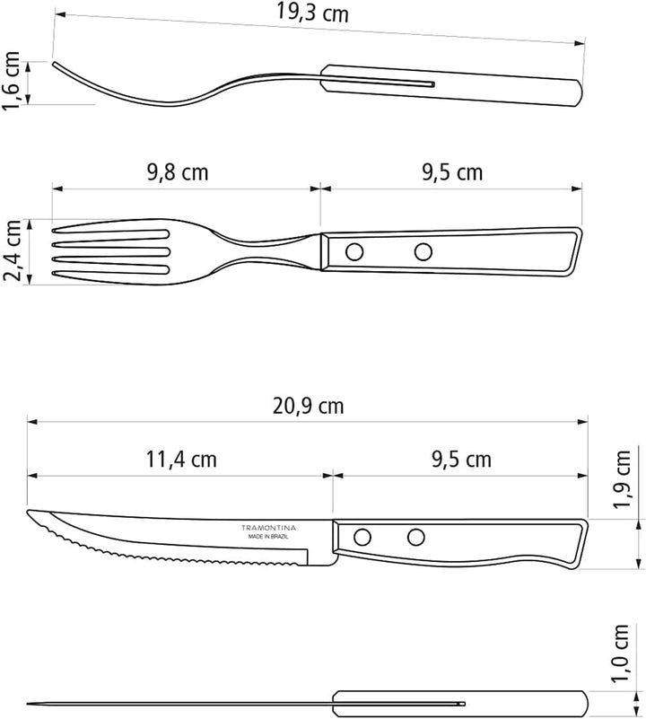 Tramontina Besteckset TRADICIONAL Für 6 Personen, 24-Teilig, Steakbesteck, Steakmesser Mit Wellenschliff, Menügabeln, Menülöffel, Kaffeelöffel, Naturholzgriffe