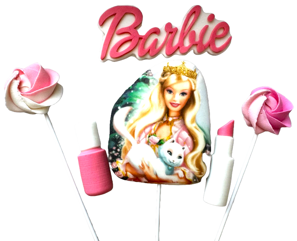 Set 6 decoratiuni comestibile din pasta de zahar, Barbie