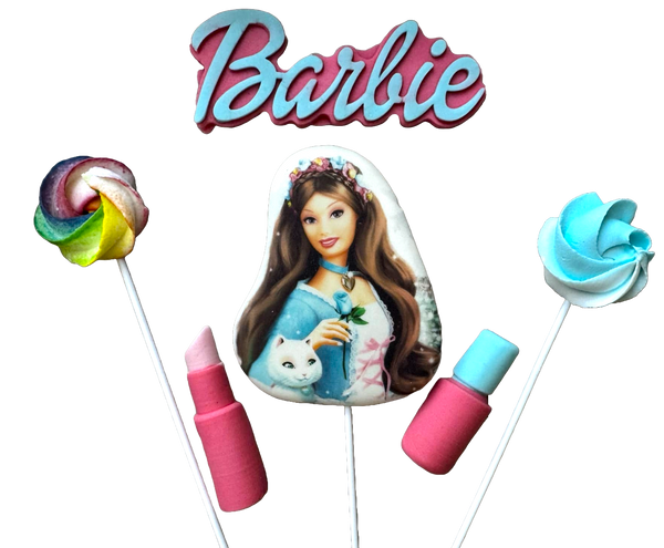 Set 6 decoratiuni comestibile din pasta de zahar, Barbie