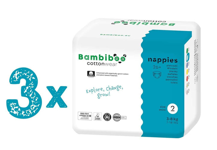 Bambiboo Scutece pentru copii - COTTONWEAR - Scutece de unică folosință pentru copii din bumbac organic și țesături pe bază de plante cu buric decupat