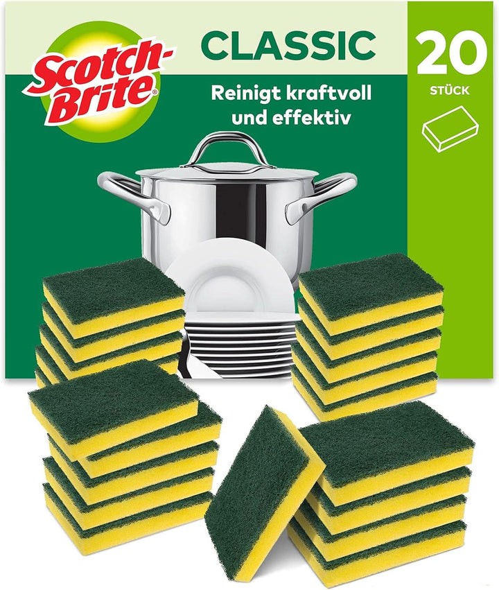 Scotch-Brite Classic Pot Cleaner, 16 bureți per pachet, burete pentru bucătărie - curăță puternic și eficient