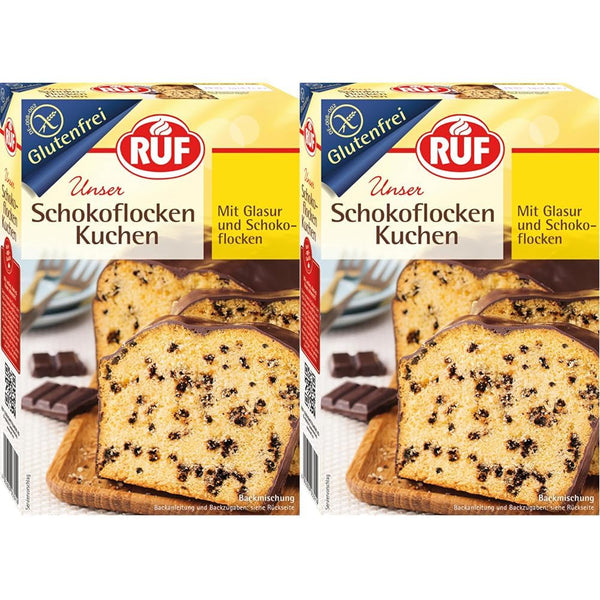 RUF Glutenfreier Schokoflocken-Kuchen Mit Kakaoglasur Und Schoko-Stückchen, Fluffig Und Schokoladig, Glutenfreier Kuchen, Zöliakie Geeignet (Packung Mit 2) Naty Shop 455 G (2Er Pack) Schokoflockenkuchen