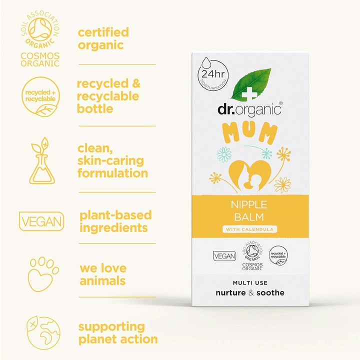 Dr Organic Brustwarzenbalsam Mit Calendula, Lanolin, Natürliche Linderung, Bei Wunden & Rissigen Brustwarzen, Stillend, Beruhigend, Vegan, Tierversuchsfrei, Paraben- & Sls-Frei, Biozertifiziert, 30Ml