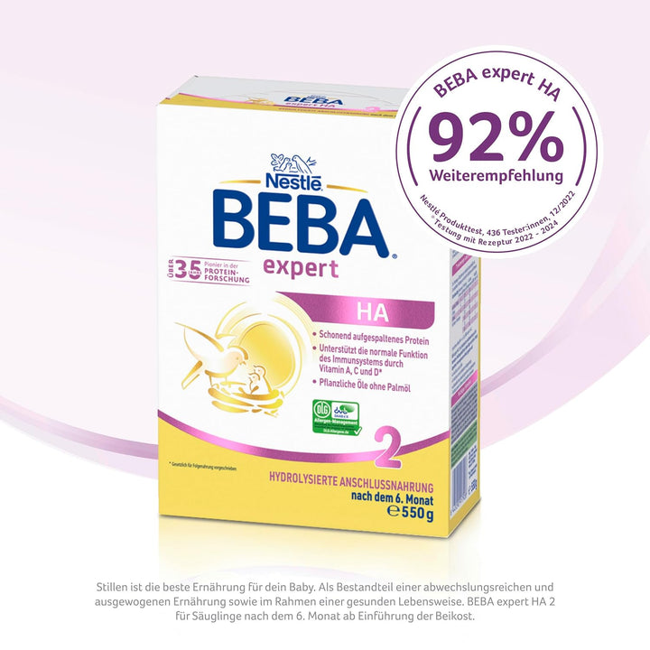 BEBA Expert HA 2 Folgemilch Nach Dem 6. Monat, Babynahrung Mit Hydrolysiertem Protein, Nur Laktose, Ohne Palmöl, 6Er Pack (6 X 550G)