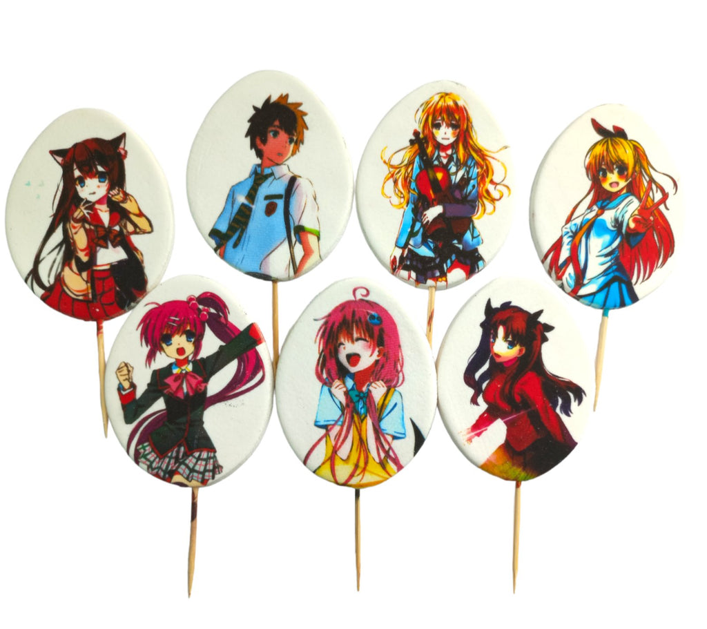 Set 7 decoratiuni comestibile din zahar, Anime Furry Girl - Nati Shop 
