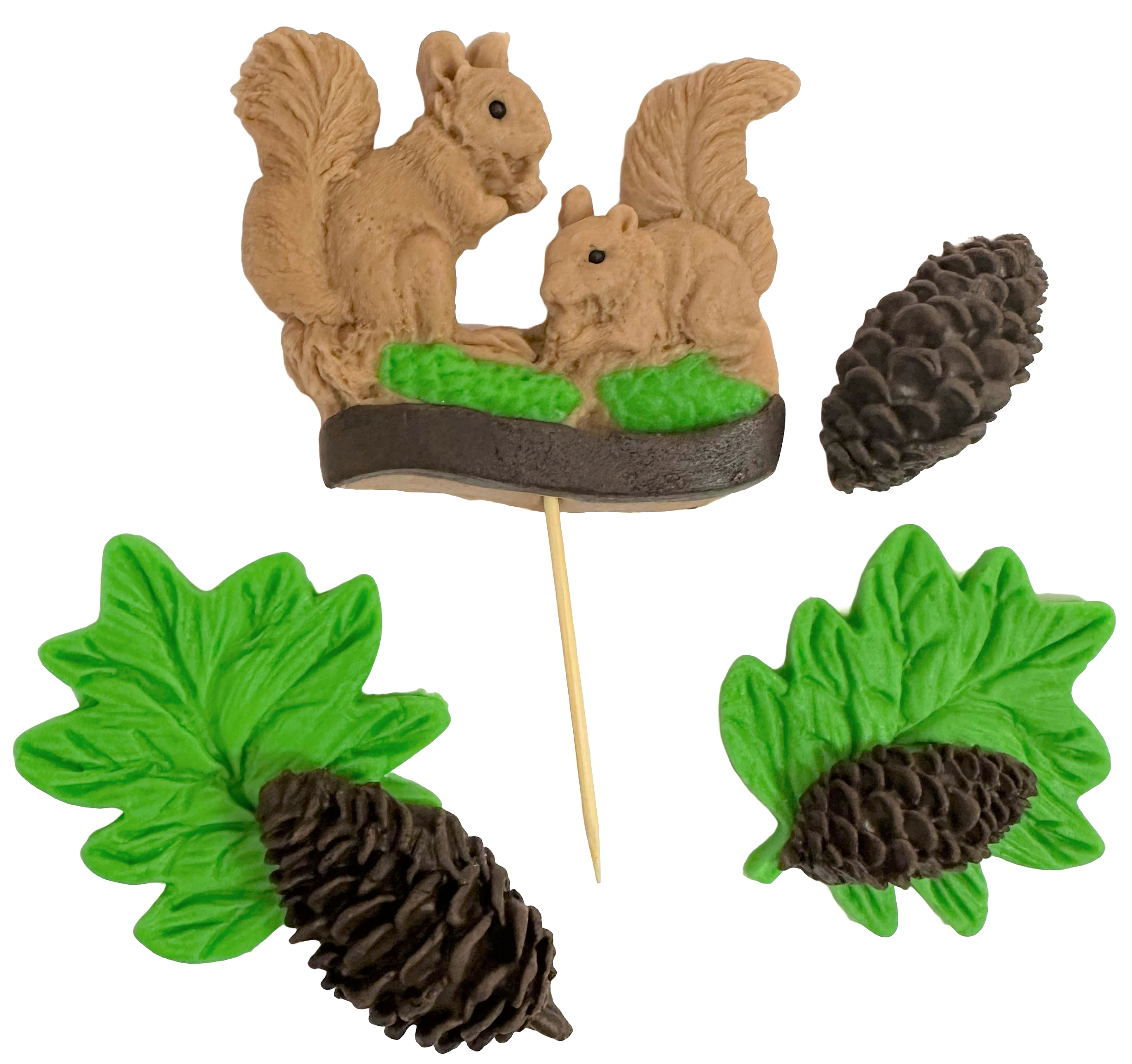 Set 6 decoratiuni comestibile din zahar, Veverite Decoratiuni din Pasta de Zahar Nati Shop