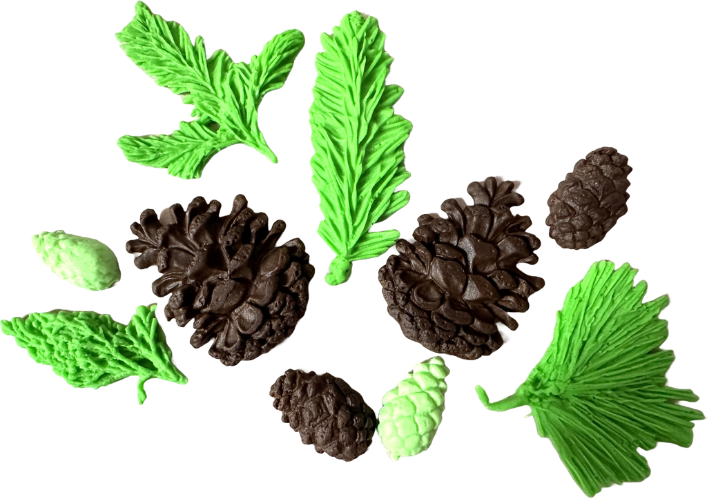 Set 10 decoratiuni comestibile din zahar, Conifere