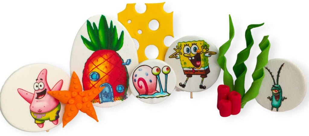 Set 9 decoratiuni comestibile din zahar, Sponge Bob - Nati Shop 
