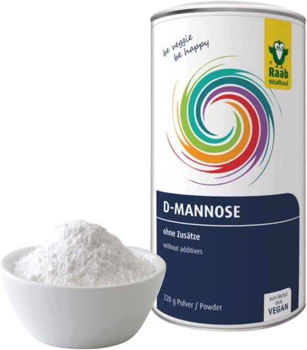 Raab Vitalfood® D-Mannose Pulver (220 G) - Frei Von Zusätzen, Vegan, Glutenfrei, Gut Löslich, Mit Meßlöffel in Der Dose, Vorratspackung, 100% D-Mannose (Gewonnen Aus Mais)